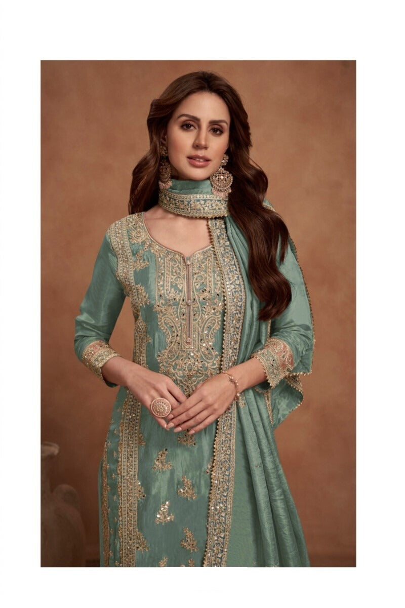 Heavy Embroidery Semi Stitched Silk Wedding Palazzo Suit 7453