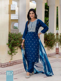 Dark Blue Printed Roman Silk Suit With Soft Silk Dupatta 102