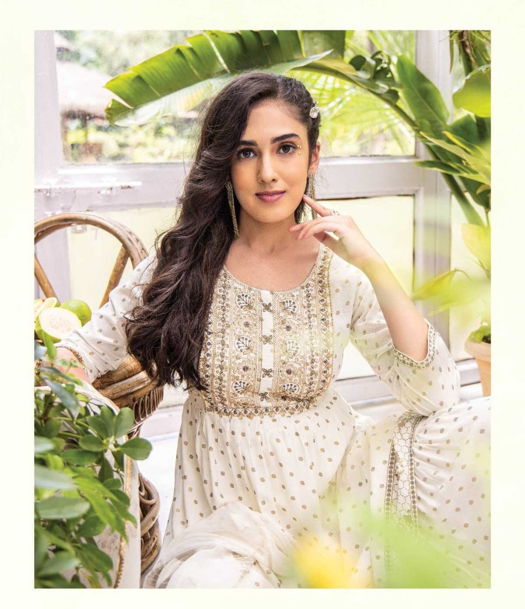 Pure White Heavy Rayon Ceremonial Look Sharara Set 106