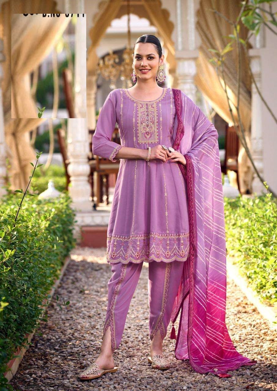 Georgette Silk Tulip Pants Embroidered Festival Suit For Women 5711