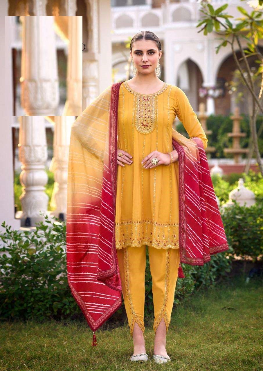 Georgette Silk Tulip Pants Embroidered Festival Suit For Women 5711