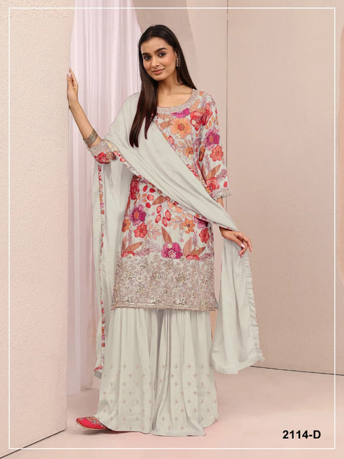 Chinon Silk Floral Print Semi Stitched Ceremonial Suit 2114