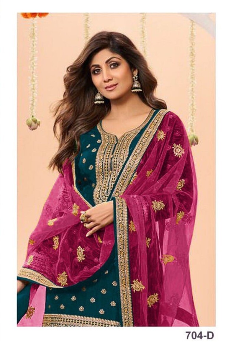 Peacock Blue Plus Size Jacquard Silk Semi Stitched Patiyala Suit 704D