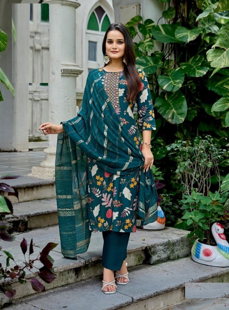 Casual Wear Floral Prints Vetican Silk Suit 4001