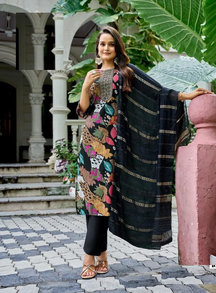 Casual Wear Floral Prints Vetican Silk Suit 4001