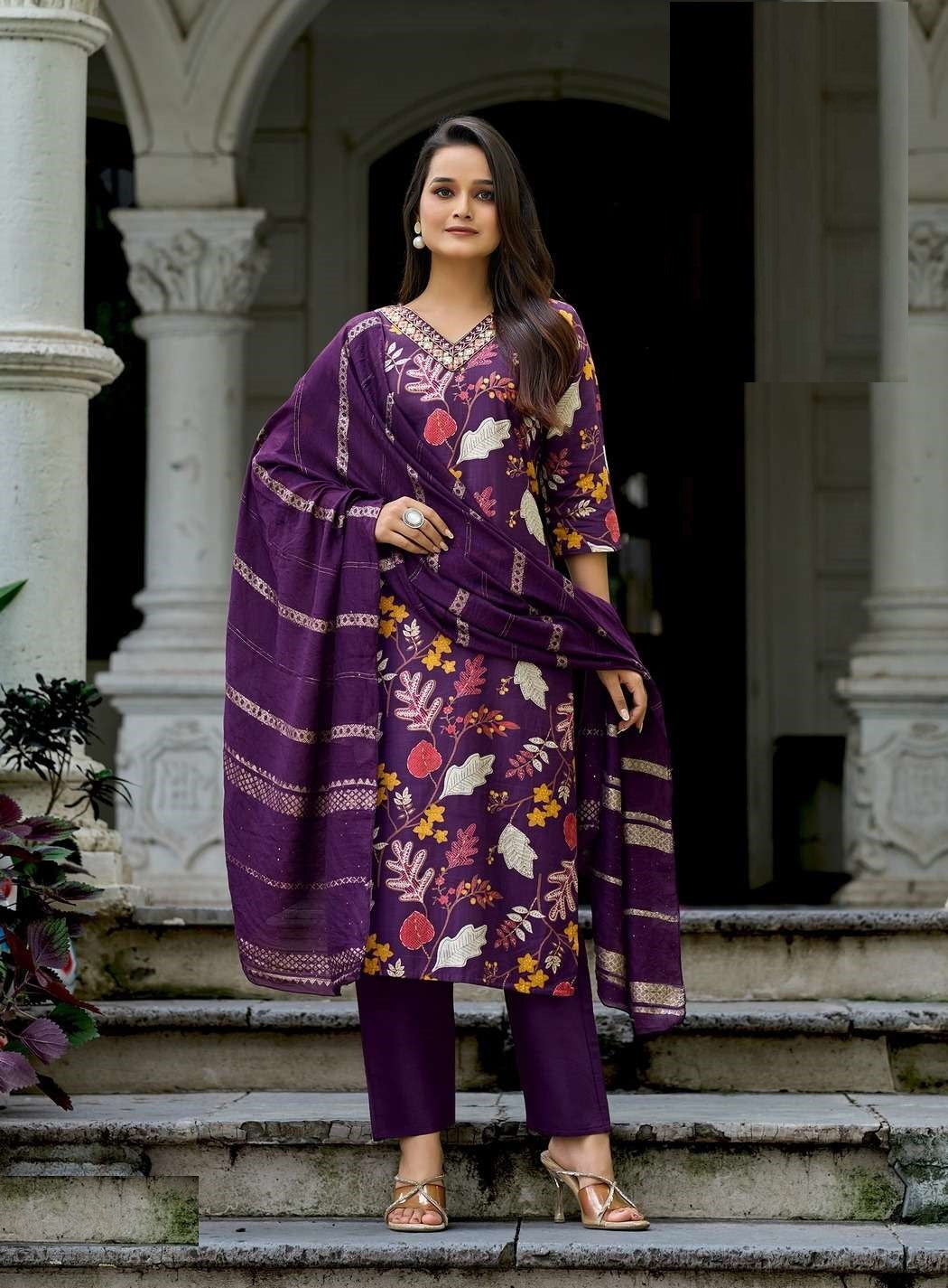 Casual Wear Floral Prints Vetican Silk Suit 4001