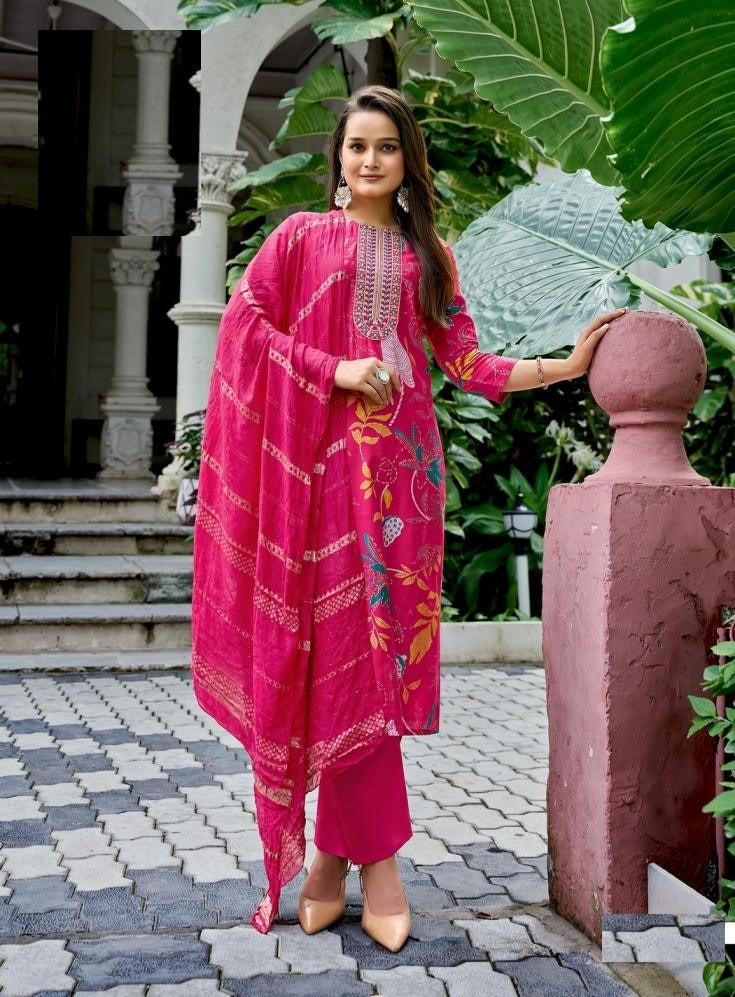 Casual Wear Floral Prints Vetican Silk Suit 4001