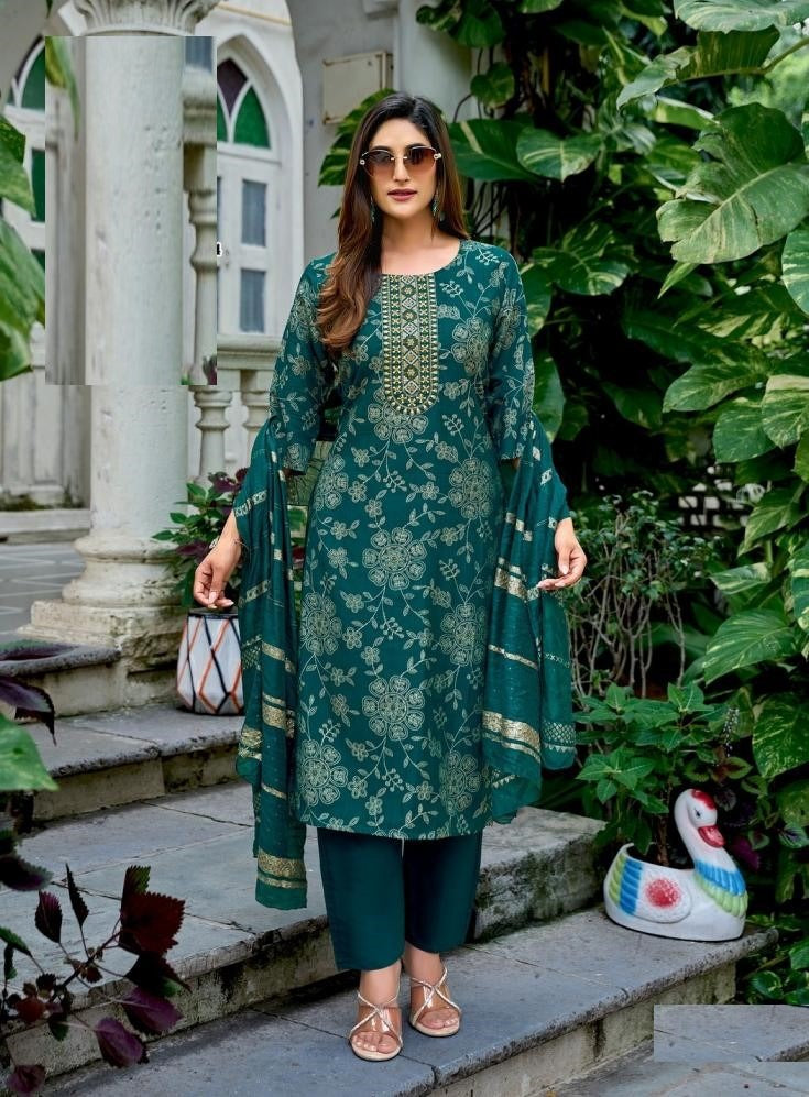 Casual Wear Floral Prints Vetican Silk Suit 4001