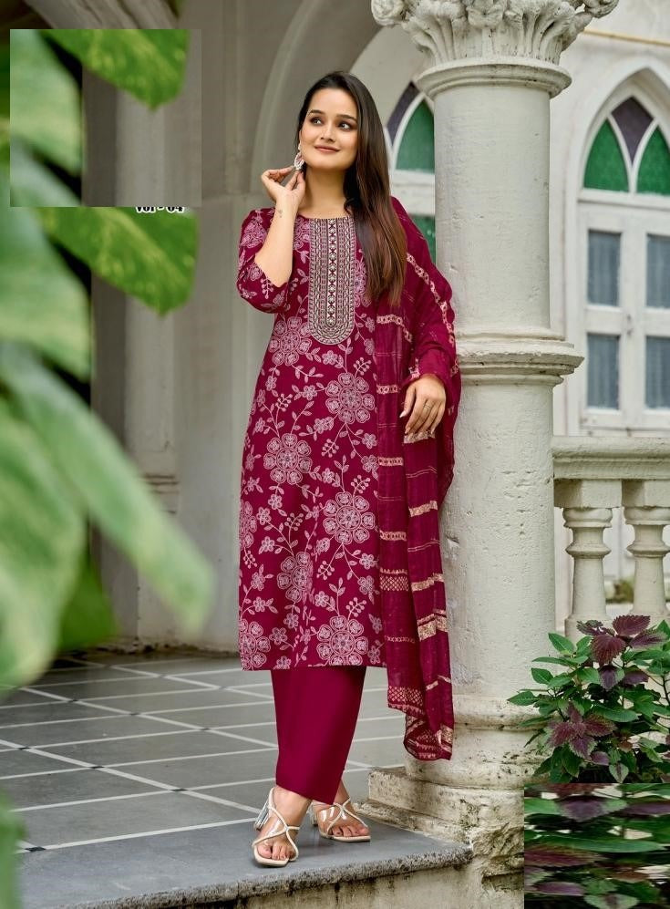 Casual Wear Floral Prints Vetican Silk Suit 4001