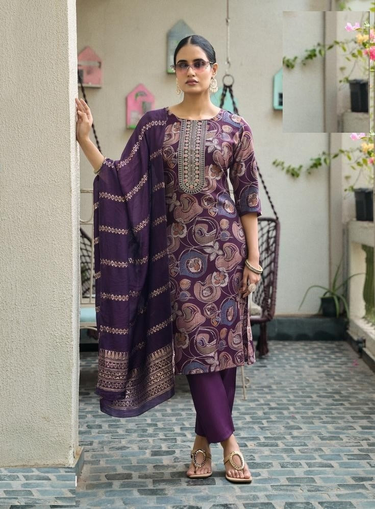 Casual Wear Digital Prints Vetican Silk Suit 5001