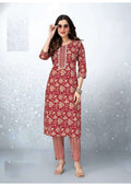 Summer Collection Plus Size Red Pure Cotton Kurta And Pant Set 1001