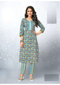 Summer Collection Plus Size Sky Blue Pure Cotton Kurta And Pant Set 1002