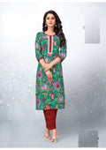 Summer Collection Plus Size Green Pure Cotton Kurta And Pant Set 1004