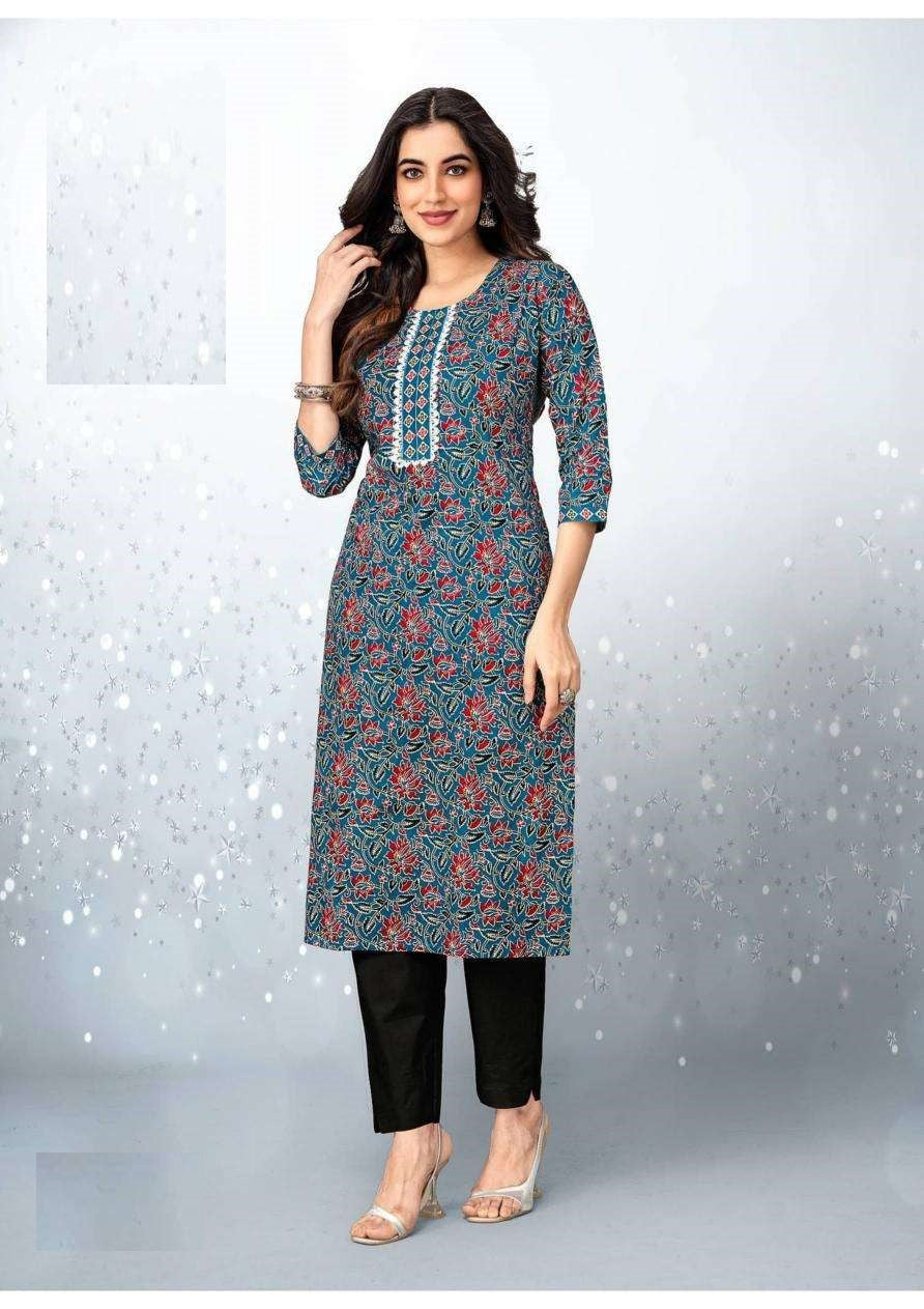 Summer Collection Plus Size Dark Blue Pure Cotton Kurta And Pant Set 1005