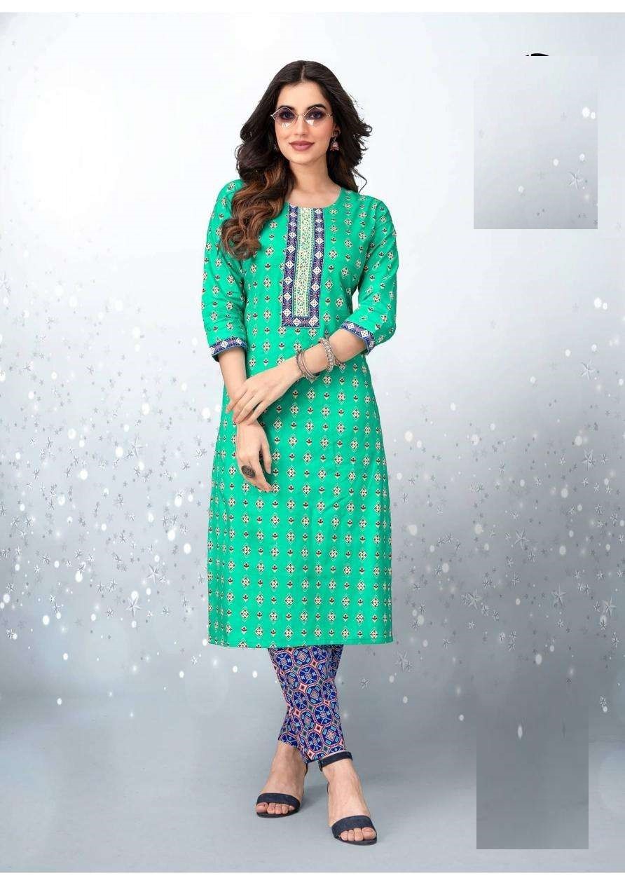 Summer Collection Plus Size Aqua Green Pure Cotton Kurta And Pant Set 1010