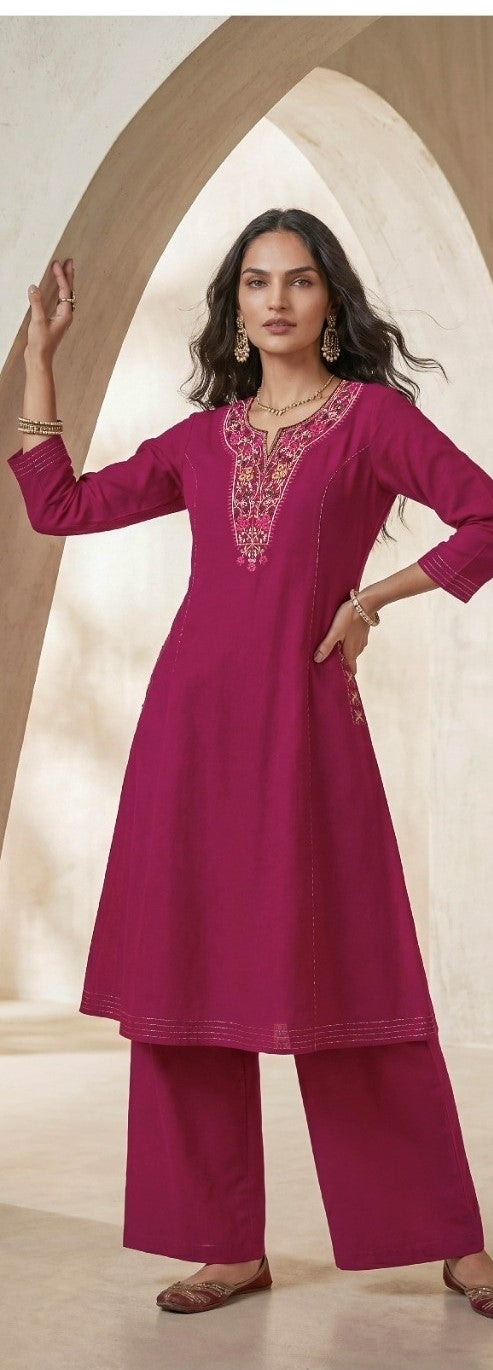 Linen Cotton Casual Wear A-Line Kurta Pant Set 101