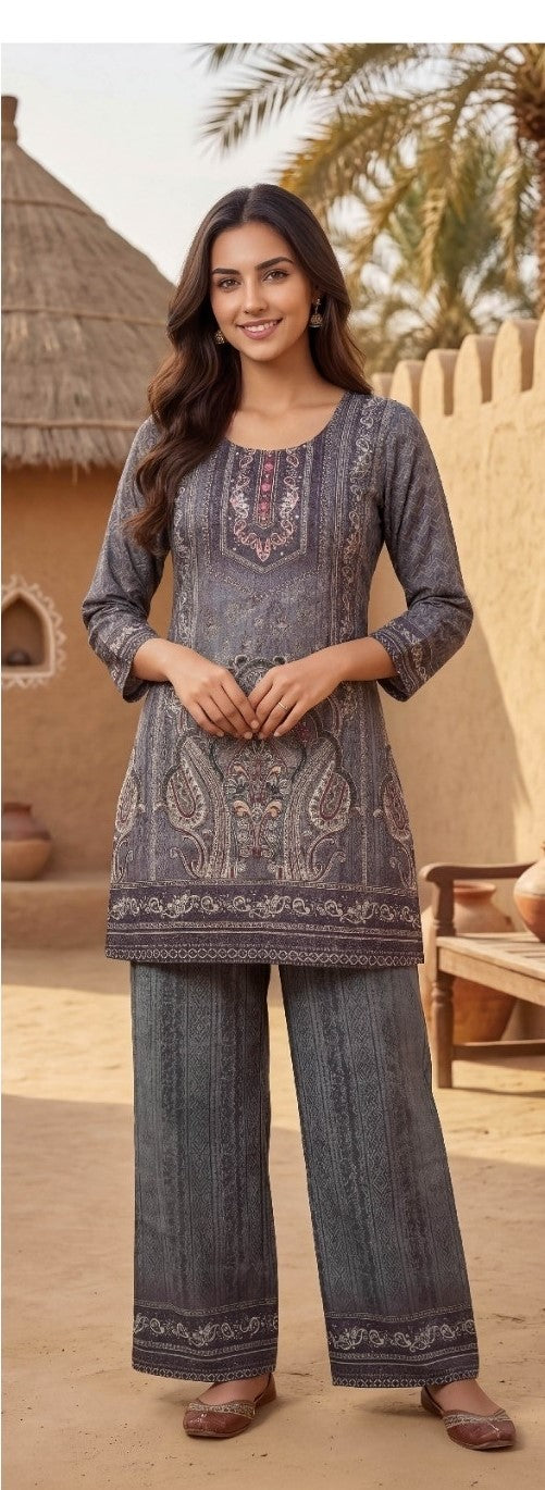 Cambric Cotton Printed Cut Dana Work Co-ord Set 104