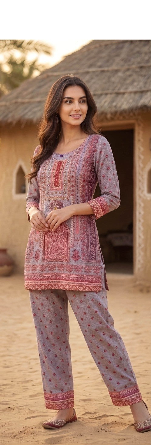 Cambric Cotton Printed Cut Dana Work Co-ord Set 104