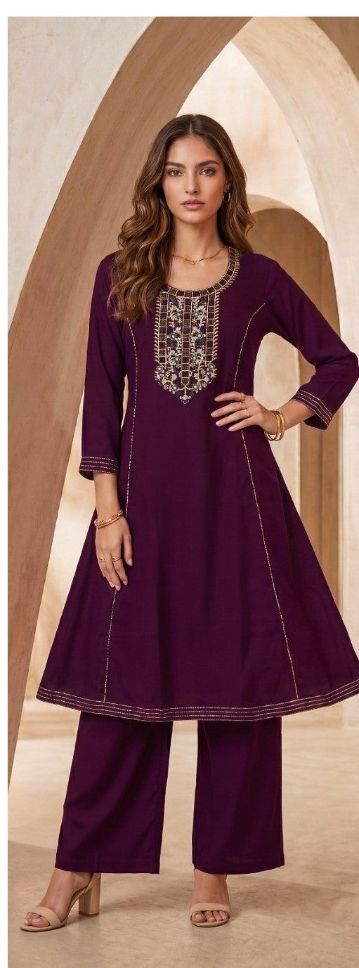 Linen Cotton Casual Wear A-Line Kurta Pant Set 101