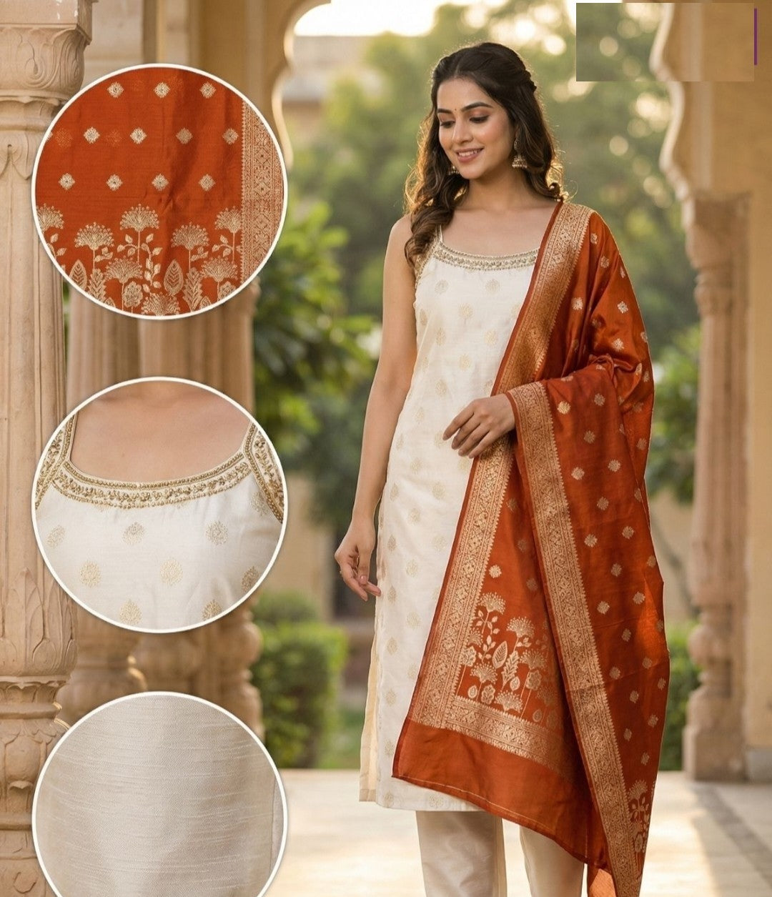Banarasi Silk Festive Wear Ivory Self Print Butta Suit 41003