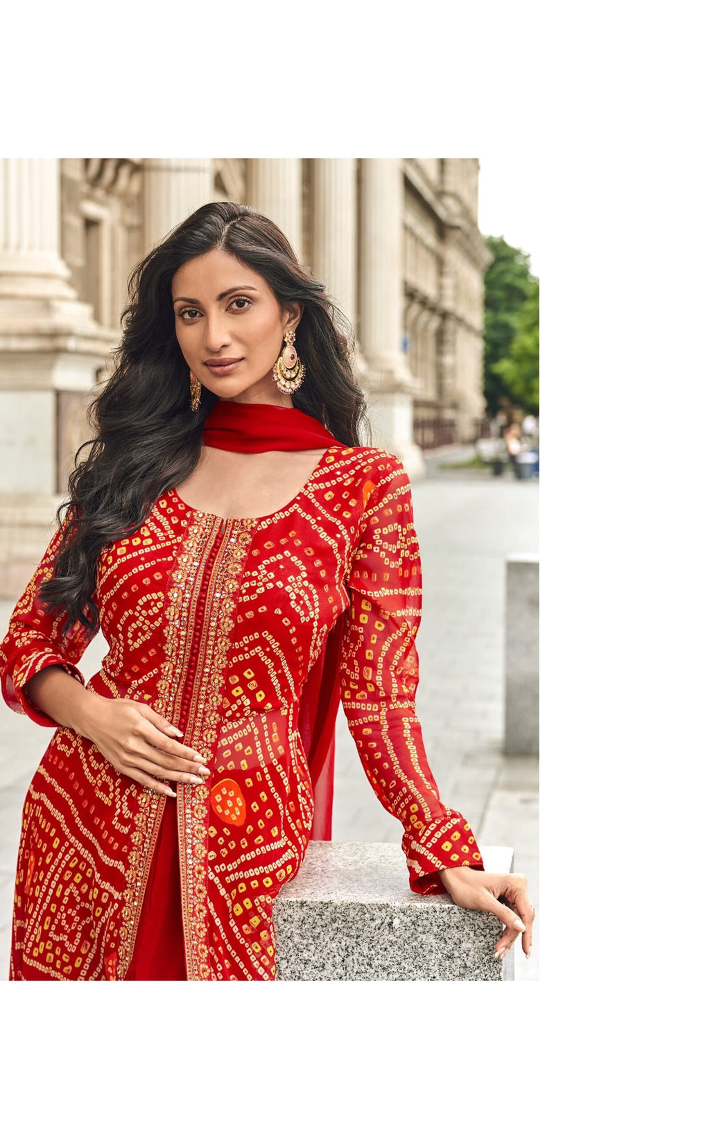 Jacquard Muslin Georgette Heavy Embroidery Mid Slit Gown 5998