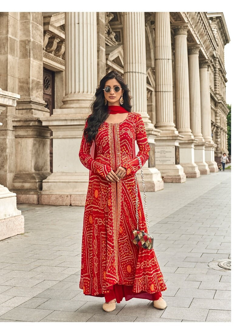 Jacquard Muslin Georgette Heavy Embroidery Mid Slit Gown 5998