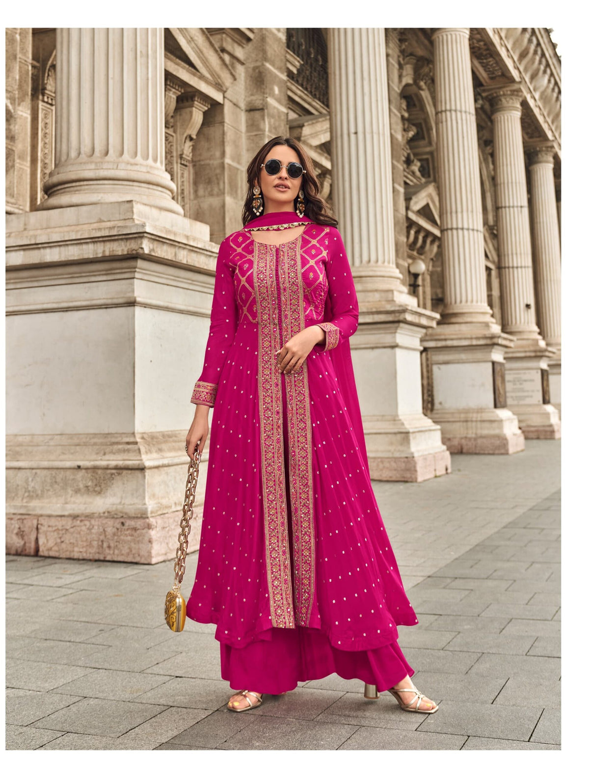 Jacquard Muslin Georgette Heavy Embroidery Mid Slit Gown 5998
