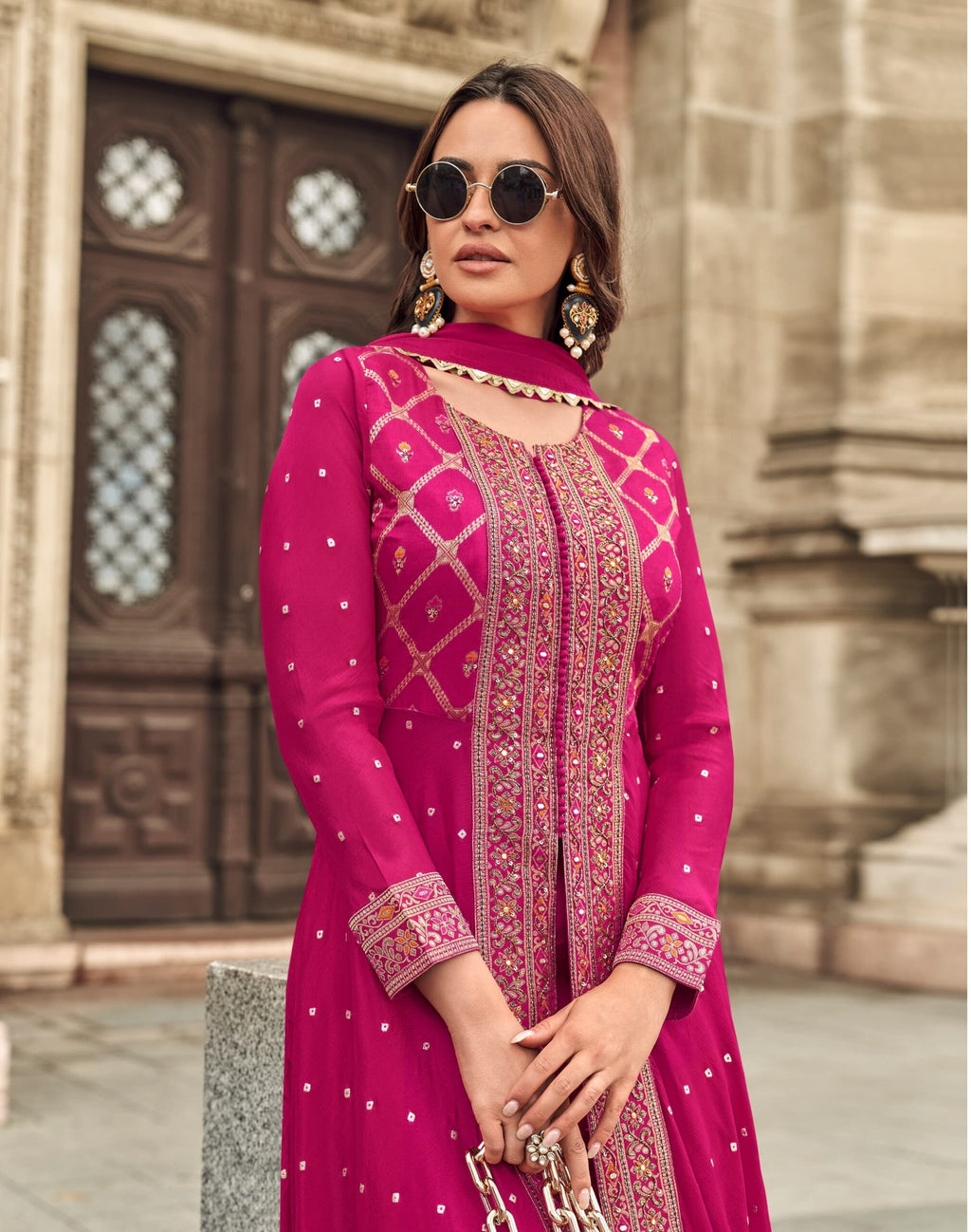 Jacquard Muslin Georgette Heavy Embroidery Mid Slit Gown 5998