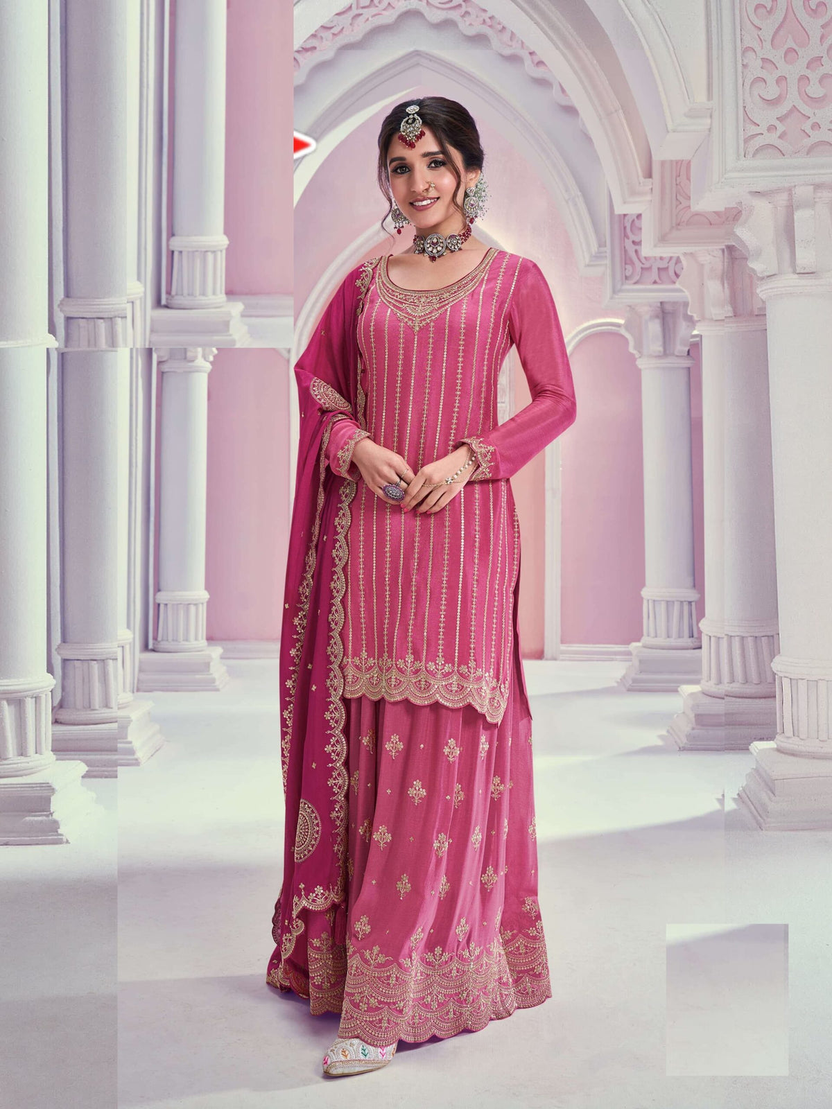 Heavy Chinon Silk Wedding Full Stitched Sharara Suit 69541