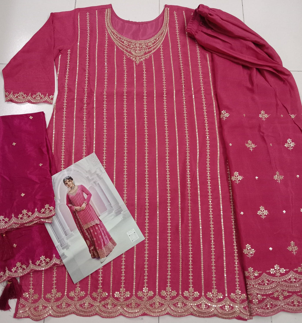 Heavy Chinon Silk Wedding Full Stitched Sharara Suit 69541