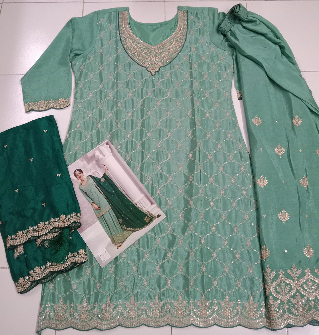 Heavy Chinon Silk Wedding Full Stitched Sharara Suit 69541