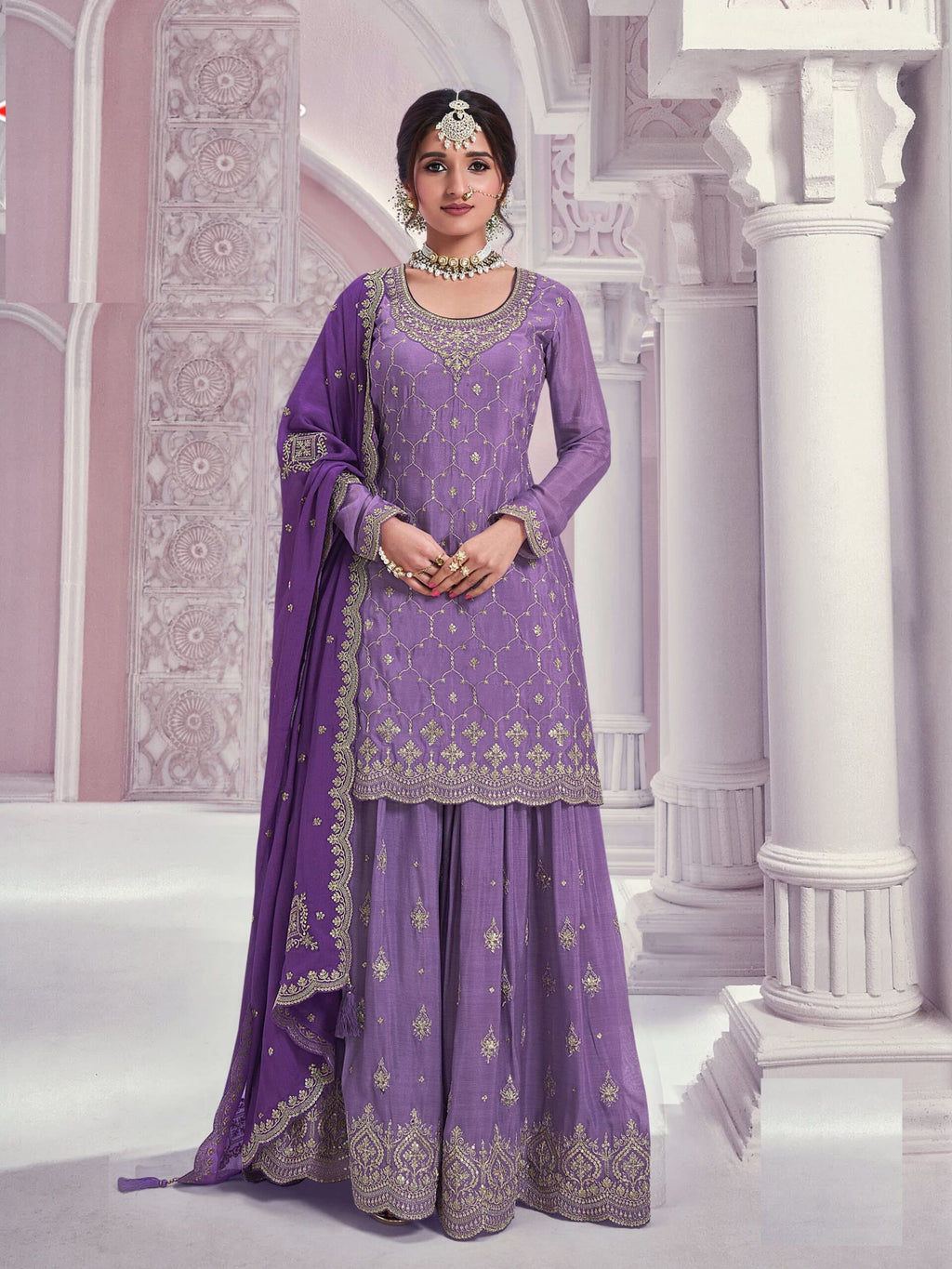 Heavy Chinon Silk Wedding Full Stitched Sharara Suit 69541