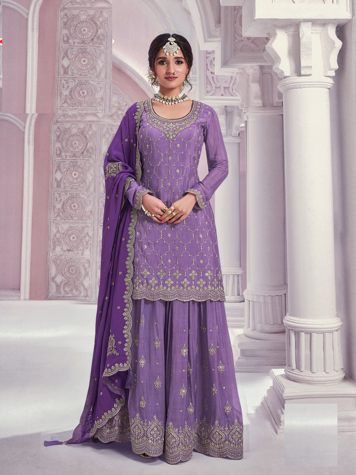 Heavy Chinon Silk Wedding Full Stitched Sharara Suit 69541