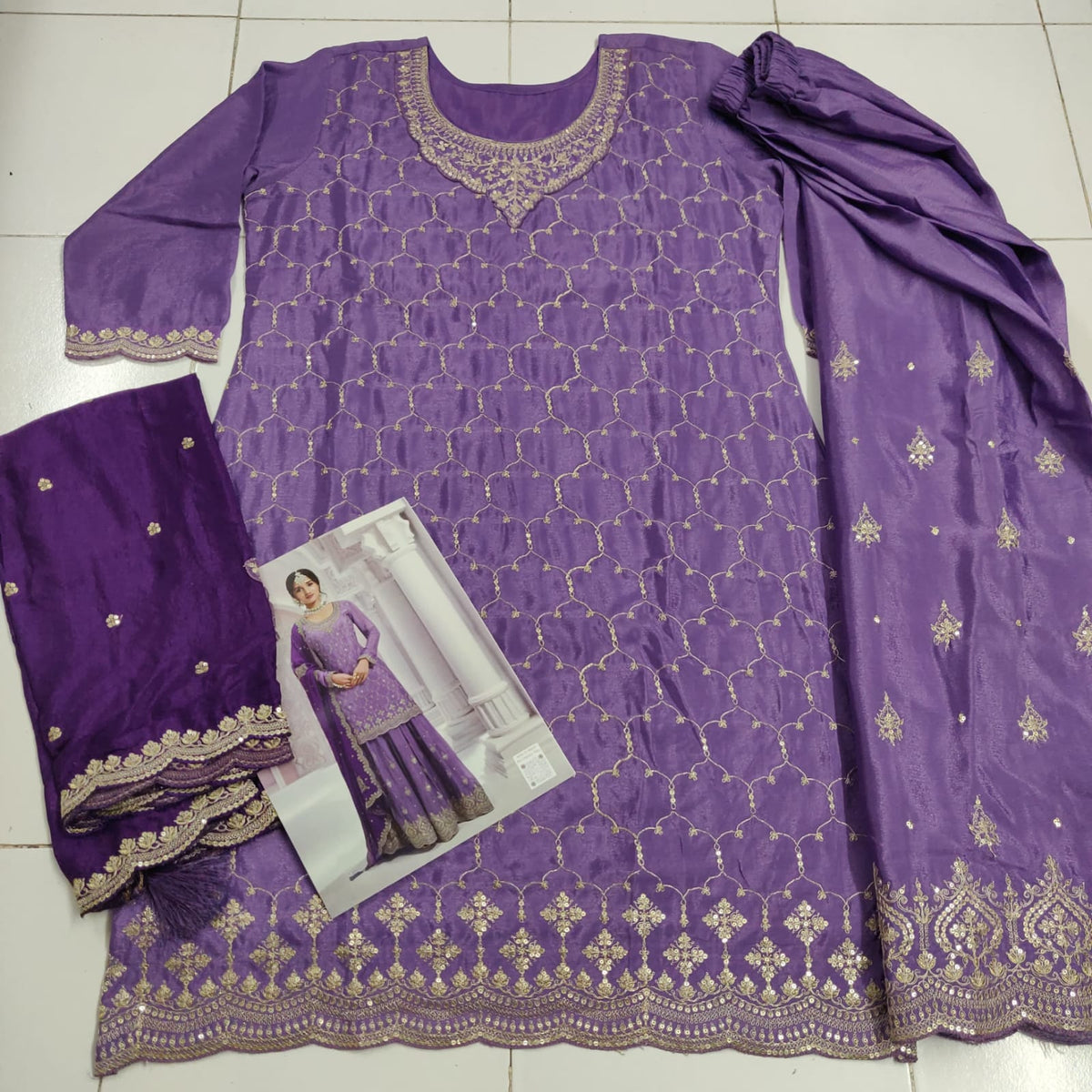 Heavy Chinon Silk Wedding Full Stitched Sharara Suit 69541