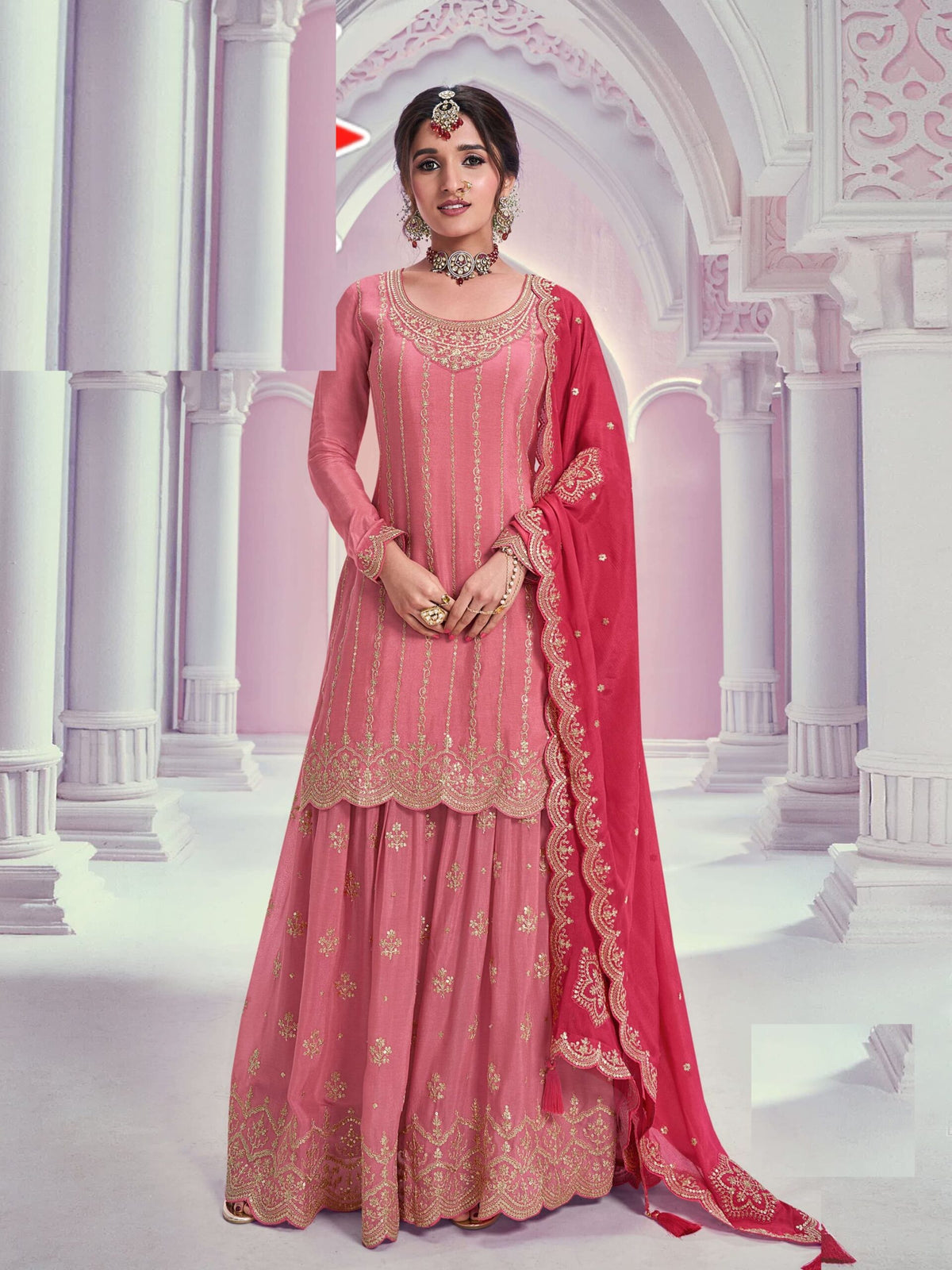 Heavy Chinon Silk Wedding Full Stitched Sharara Suit 69541