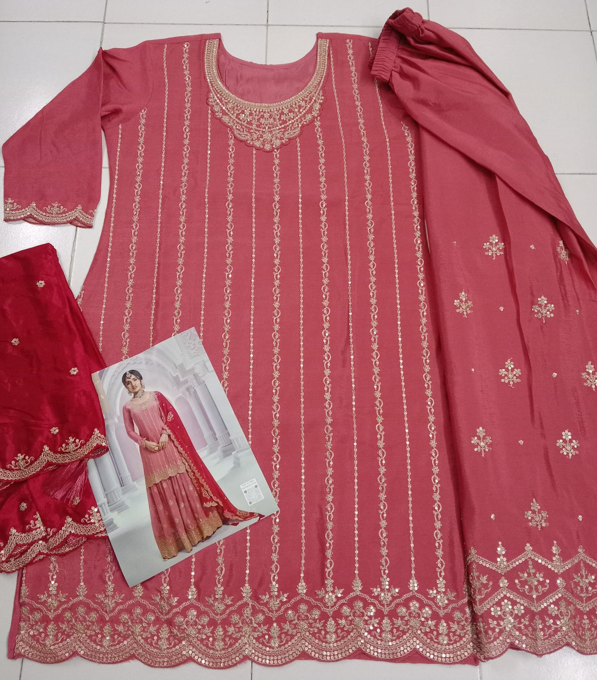 Heavy Chinon Silk Wedding Full Stitched Sharara Suit 69541