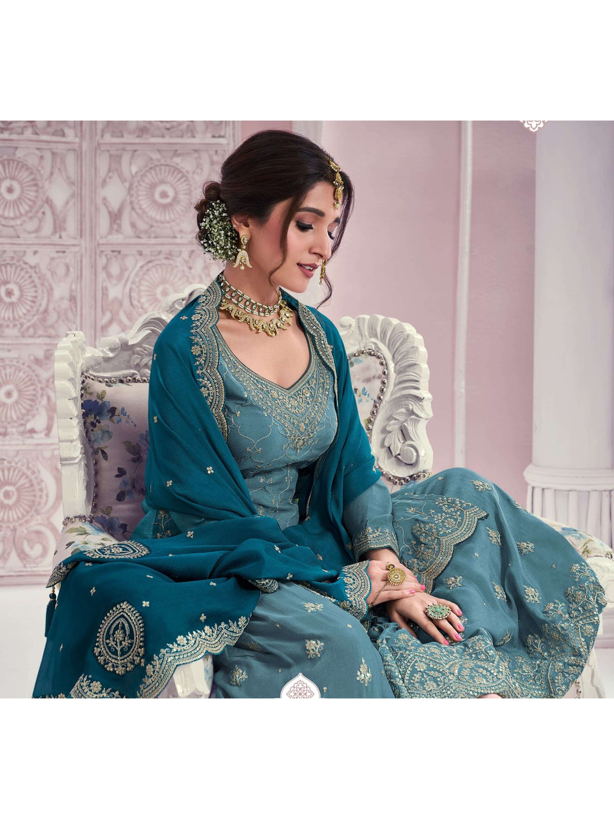 Heavy Chinon Silk Wedding Full Stitched Sharara Suit 69541