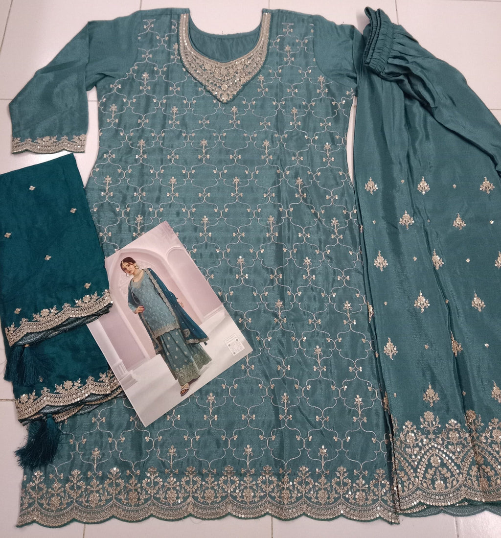 Heavy Chinon Silk Wedding Full Stitched Sharara Suit 69541
