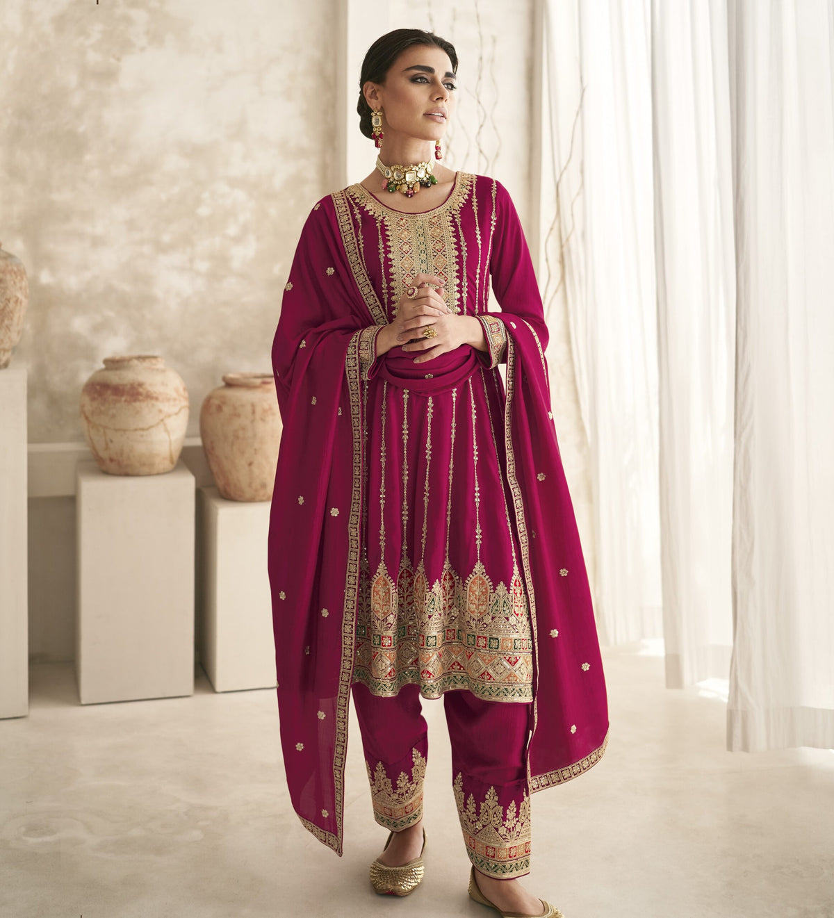 Premium Silk Heavy Embroidery Full Stitched Dhoti Suit 9774