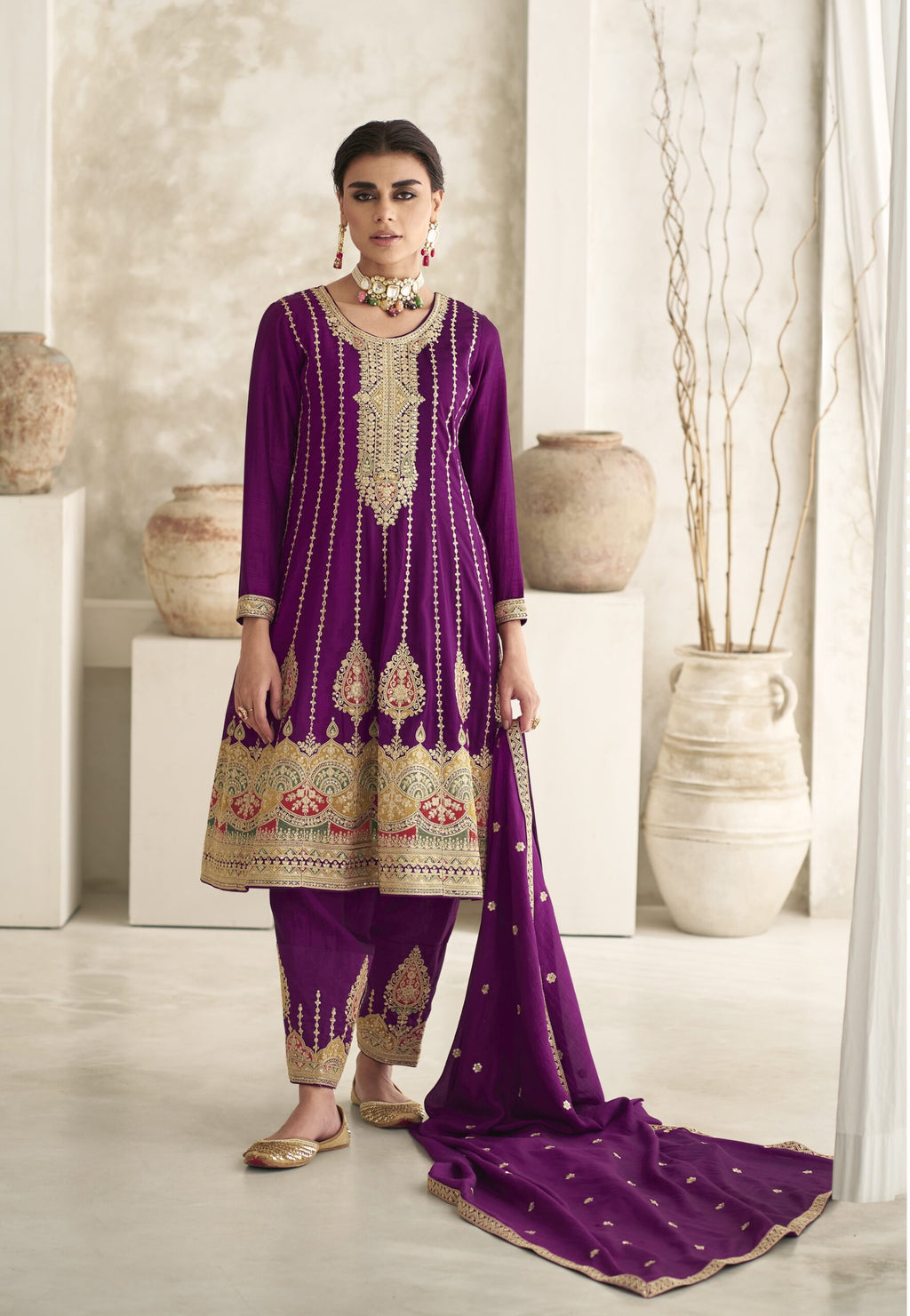 Premium Silk Heavy Embroidery Full Stitched Dhoti Suit 9774