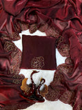 Maroon Fendi Silk Cutdana Work Ceremonial Saree 1211
