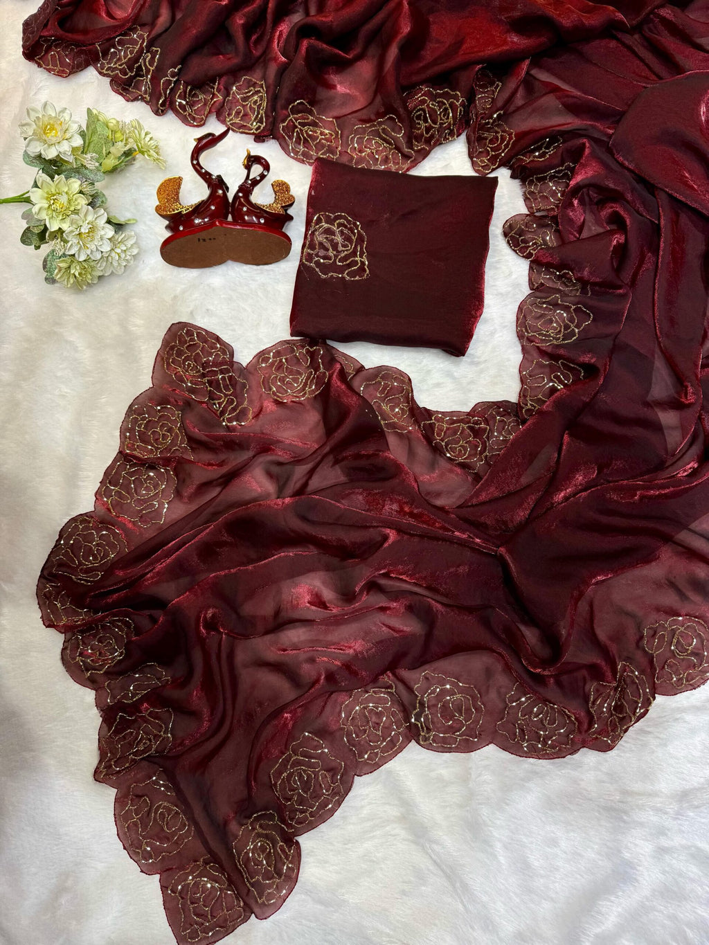 Maroon Fendi Silk Cutdana Work Ceremonial Saree 1211