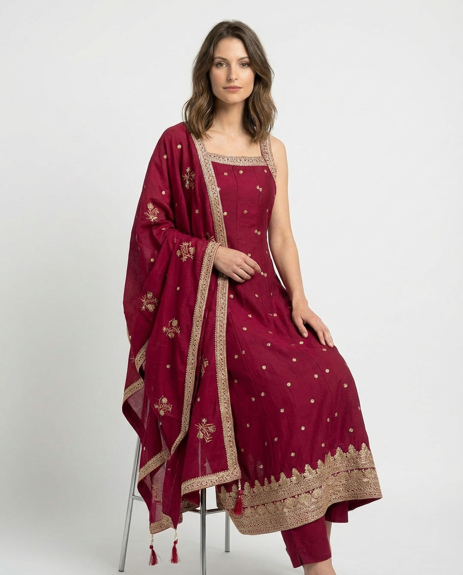 Rani Pink Sleeveless Anarkali Chinon Silk Suit 102