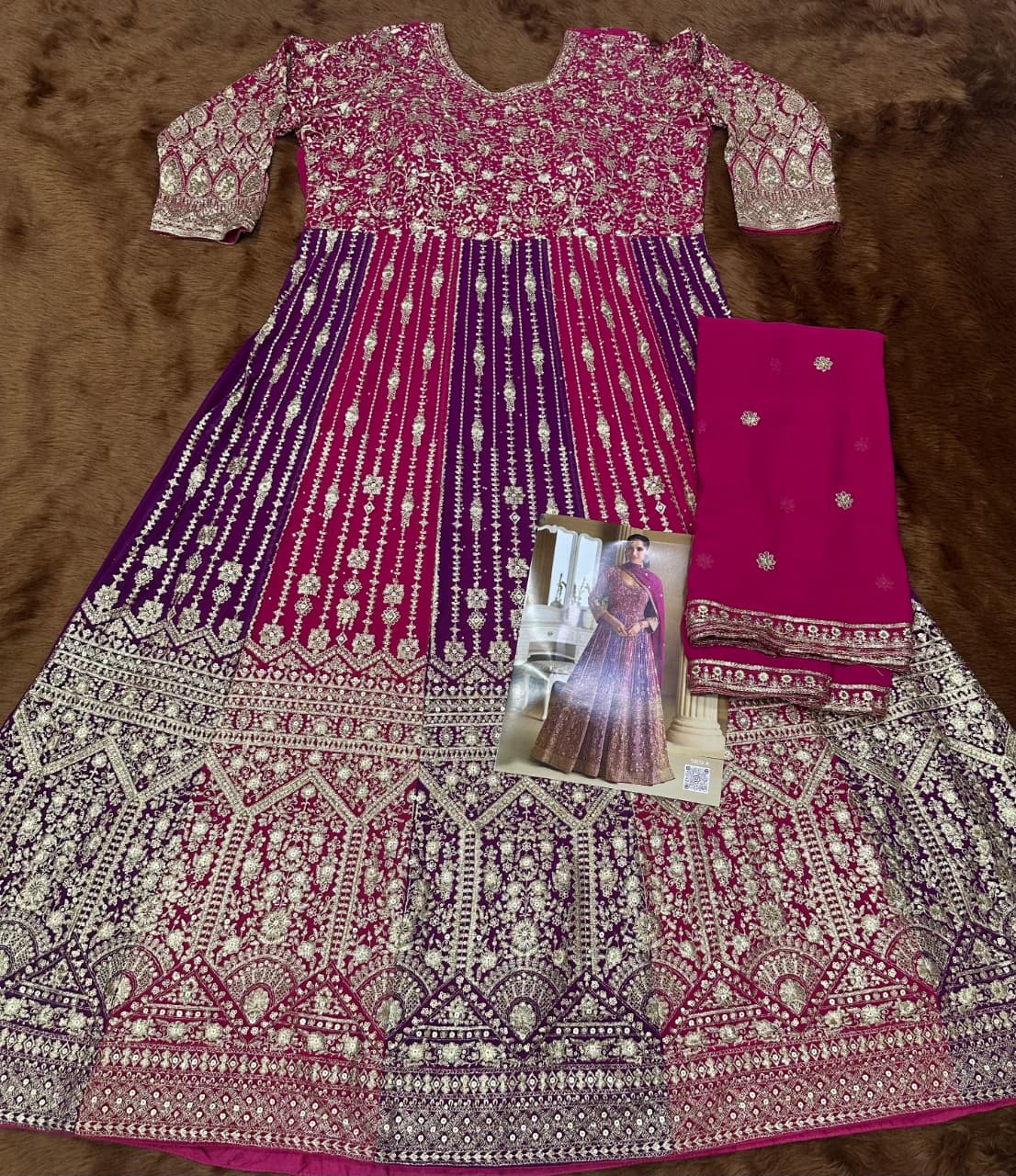 Pink & Purple Heavy Embroidery All Over Work Full Stitched Wedding Gown 5809