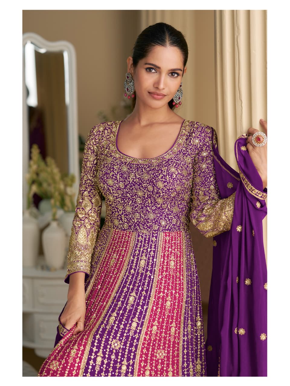 Pink & Purple Heavy Embroidery All Over Work Full Stitched Wedding Gown 5809