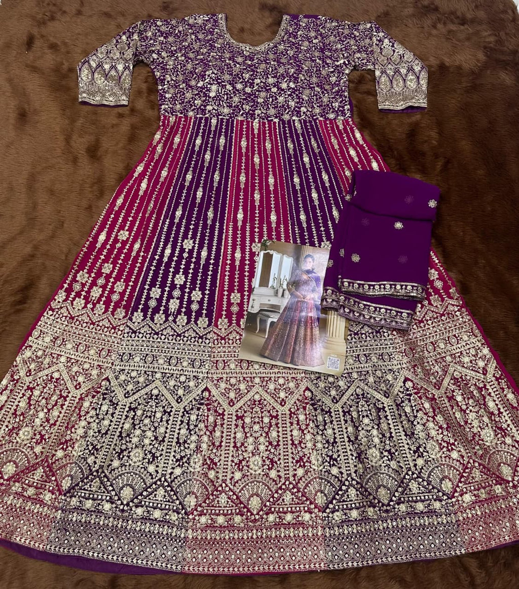 Pink & Purple Heavy Embroidery All Over Work Full Stitched Wedding Gown 5809