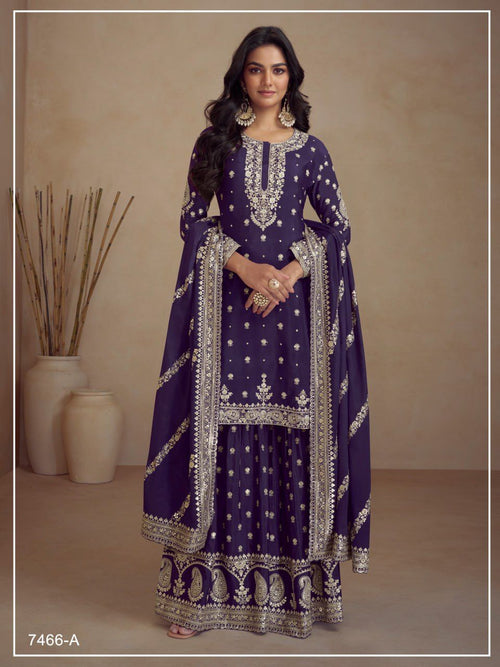 Chinon Silk Heavy Embroidered Full Stitched Suit 7466