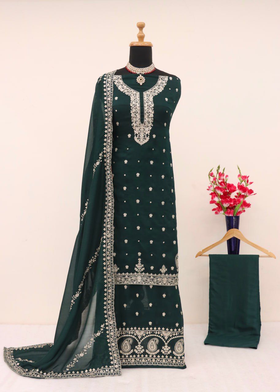 Chinon Silk Heavy Embroidered Full Stitched Suit 7466