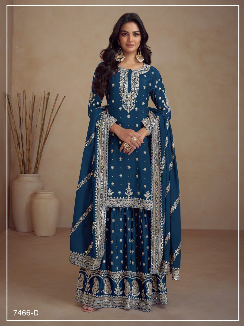 Chinon Silk Heavy Embroidered Full Stitched Suit 7466