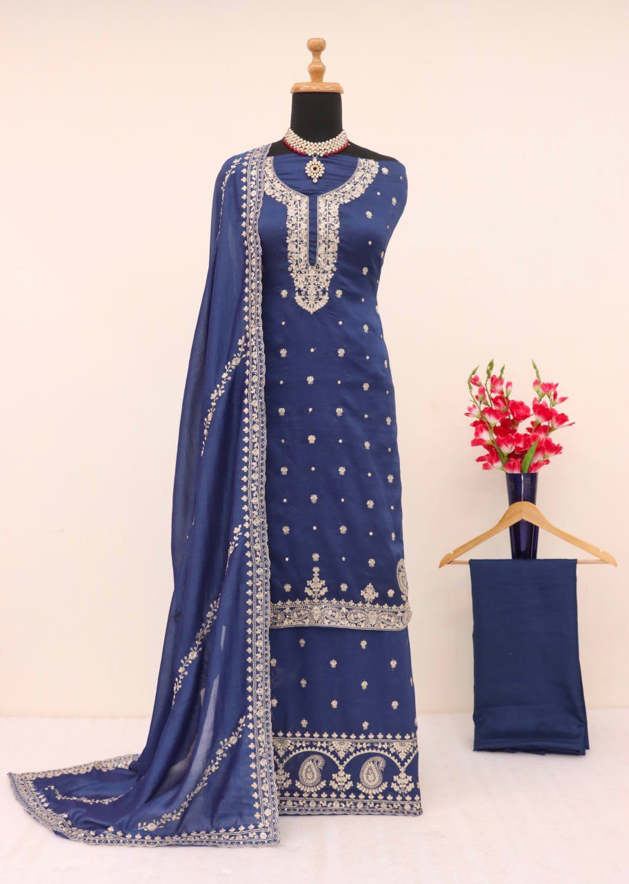 Chinon Silk Heavy Embroidered Full Stitched Suit 7466